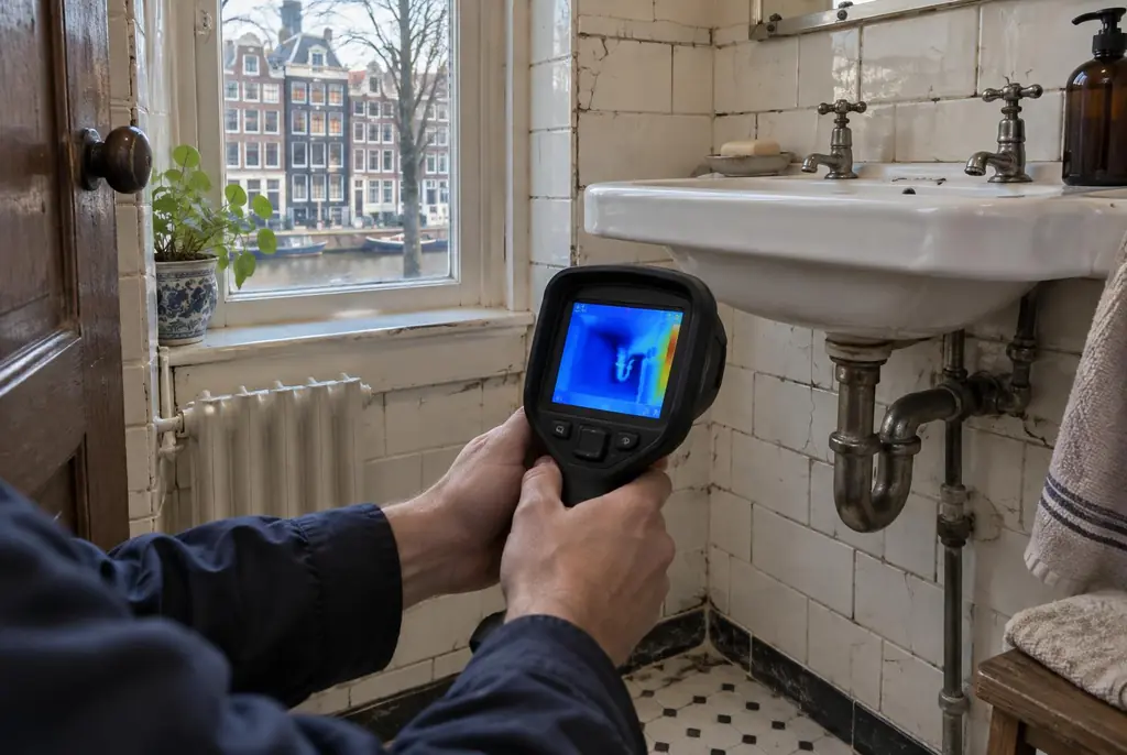 Lekdetectie Dordrecht – badkamer met oude leidingen achter de tegels
